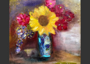 Blue-Vase-and-Sunflower